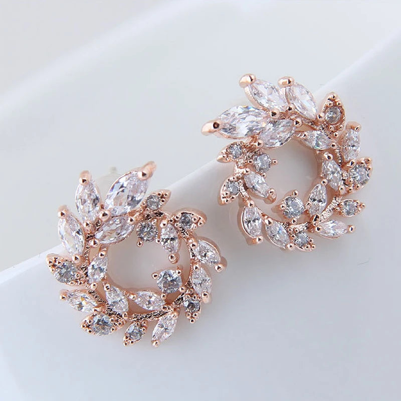 Drop Shipping Fashion 925 Stamp Round CZ Zircon Rhinestone Stud Earrings Jewelry Pendientes Silver Color Jewelry