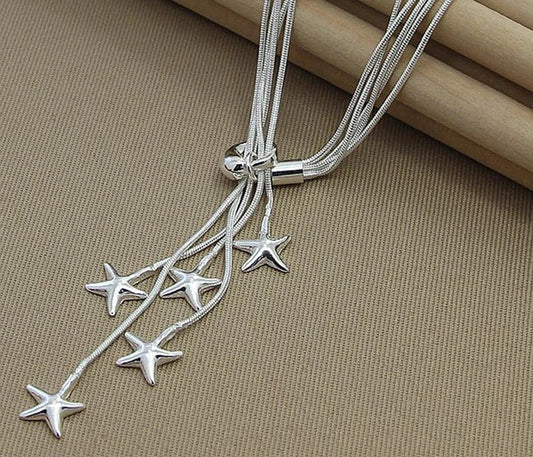 DOTEFFIL 925 Sterling Silver Five Snake Chain Starfish Necklace For Women Wedding Engagement Fashion Jewelry