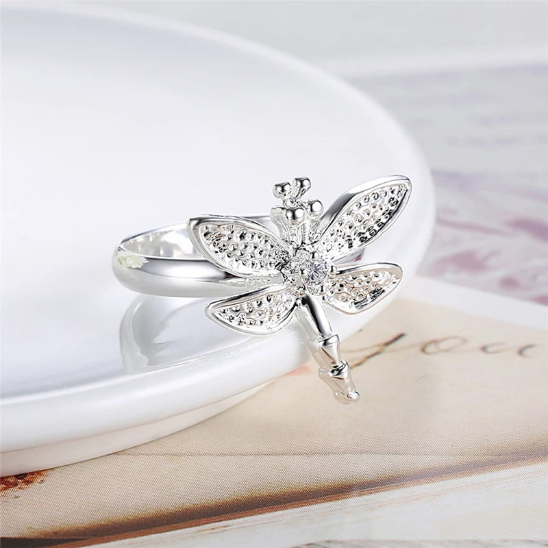 DOTEFFIL 925 Sterling Silver Dragonfly Ring For Women Wedding Engagement Party Fashion Charm Jewelry