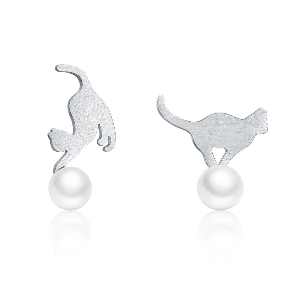 WOSTU Real 100% 925 Sterling Silver Lovely Cat Pet Stud Earrings For Women S925 Silver Earring Fashion Jewelry Gift FIE073