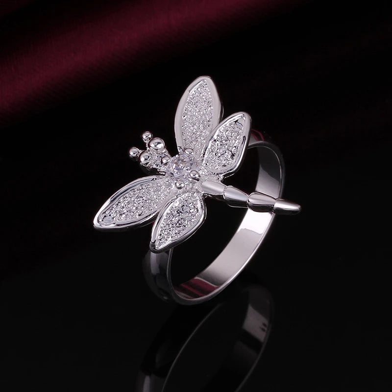 DOTEFFIL 925 Sterling Silver Dragonfly Ring For Women Wedding Engagement Party Fashion Charm Jewelry