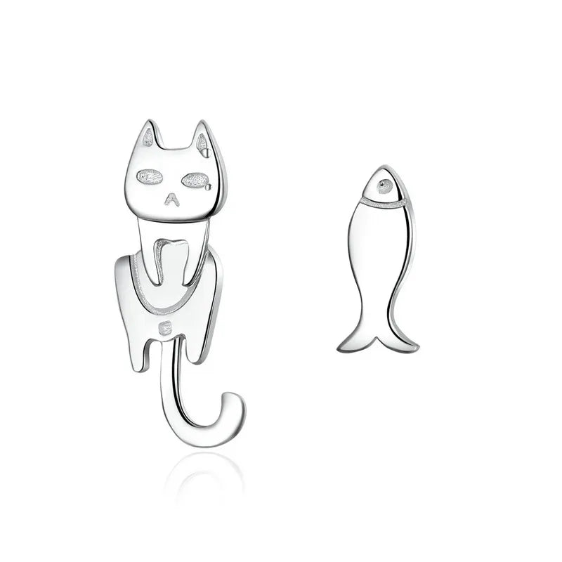 WOSTU Real 100% 925 Sterling Silver Lovely Cat Pet Stud Earrings For Women S925 Silver Earring Fashion Jewelry Gift FIE073