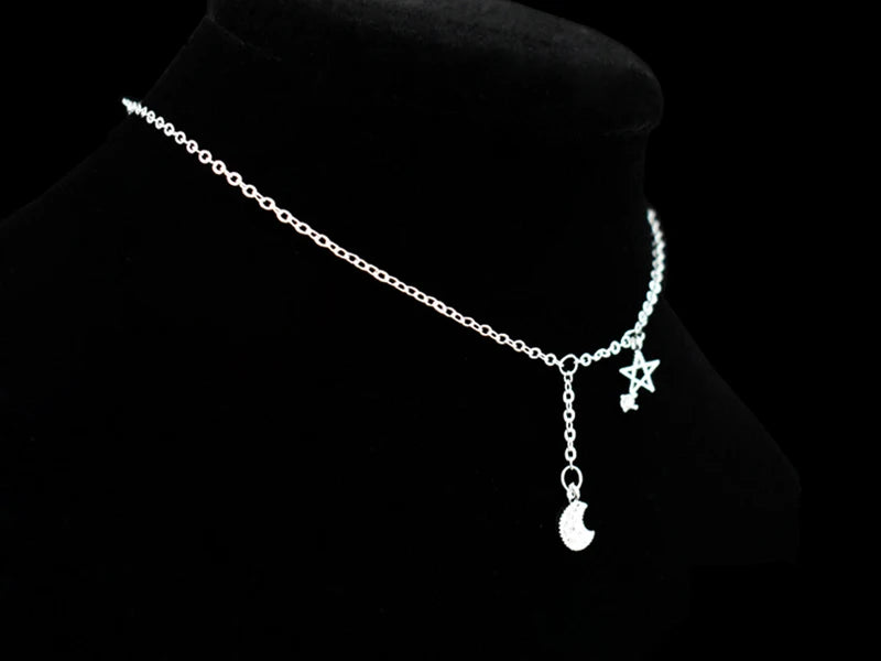 New Fashion 925 Sterling Silver Star&Moon Zircon Pendant Anklet Bracelet Constellation Symbol Foot Chain Women&Girl Jewelry Gift