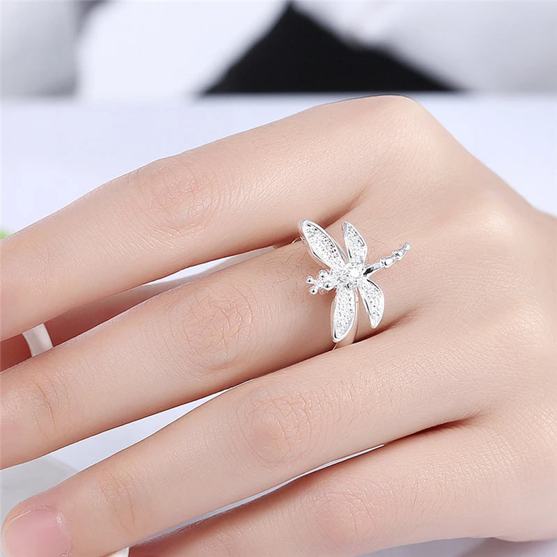 DOTEFFIL 925 Sterling Silver Dragonfly Ring For Women Wedding Engagement Party Fashion Charm Jewelry