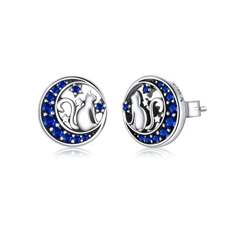 WOSTU Real 100% 925 Sterling Silver Lovely Cat Pet Stud Earrings For Women S925 Silver Earring Fashion Jewelry Gift FIE073