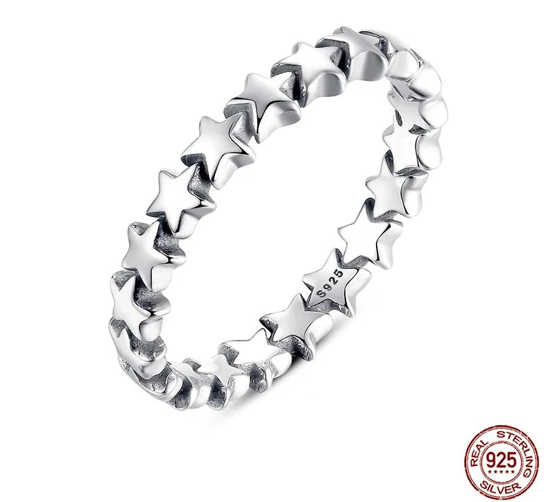 WOSTU 100% Authentic 925 Sterling Silver 6 Style Stackable Party Stars Rings For Women Original Silver Brand Jewelry Gift 7151