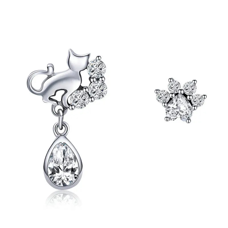 WOSTU Real 100% 925 Sterling Silver Lovely Cat Pet Stud Earrings For Women S925 Silver Earring Fashion Jewelry Gift FIE073
