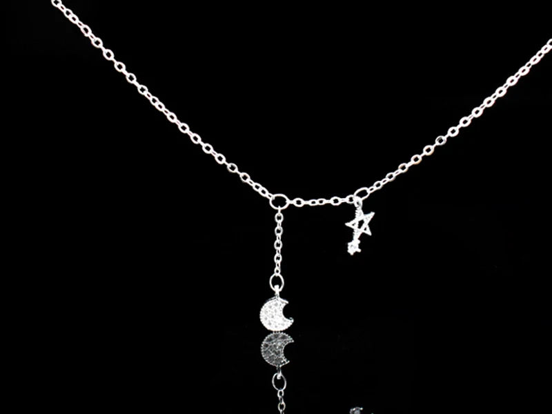 New Fashion 925 Sterling Silver Star&Moon Zircon Pendant Anklet Bracelet Constellation Symbol Foot Chain Women&Girl Jewelry Gift
