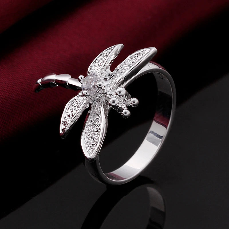 DOTEFFIL 925 Sterling Silver Dragonfly Ring For Women Wedding Engagement Party Fashion Charm Jewelry