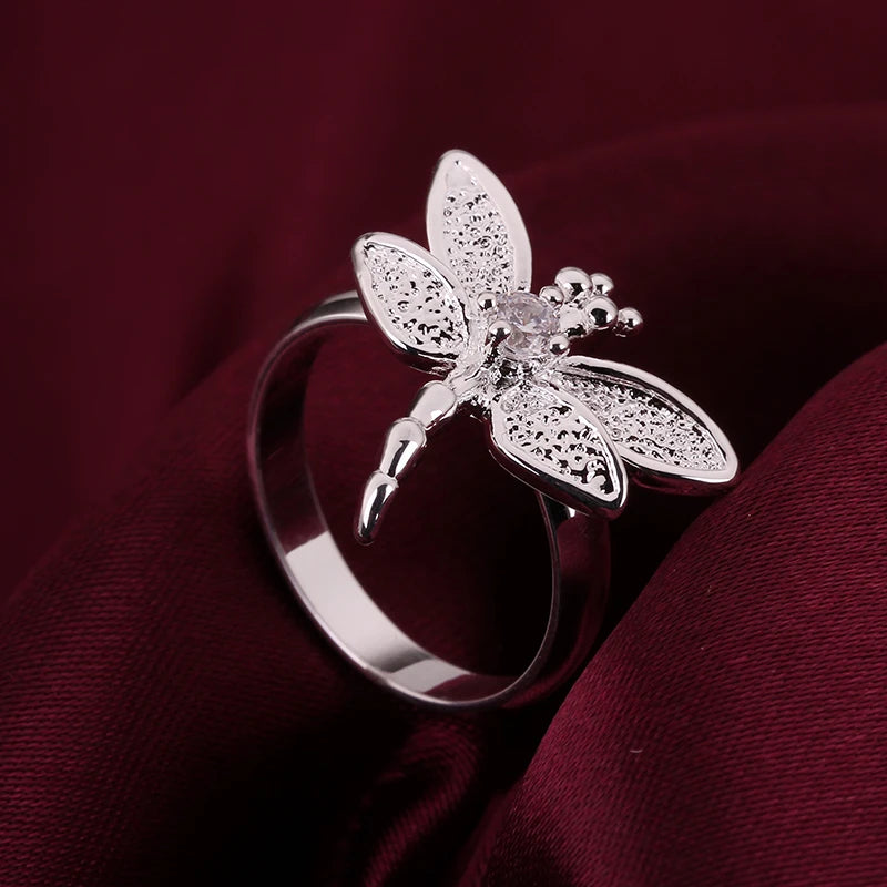 DOTEFFIL 925 Sterling Silver Dragonfly Ring For Women Wedding Engagement Party Fashion Charm Jewelry