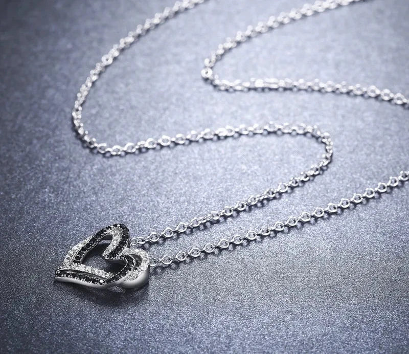Black Awn Silver Color Necklace Women Jewelry Heart Black&White Stone Pendants P107