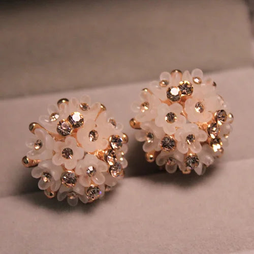 2021 New Fashion Wedding Jewelry For Women Gold Color Austrian Crystal Enamel Flower Stud Earrings Fashion Female Earrings Gifts