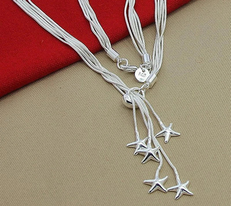 DOTEFFIL 925 Sterling Silver Five Snake Chain Starfish Necklace For Women Wedding Engagement Fashion Jewelry