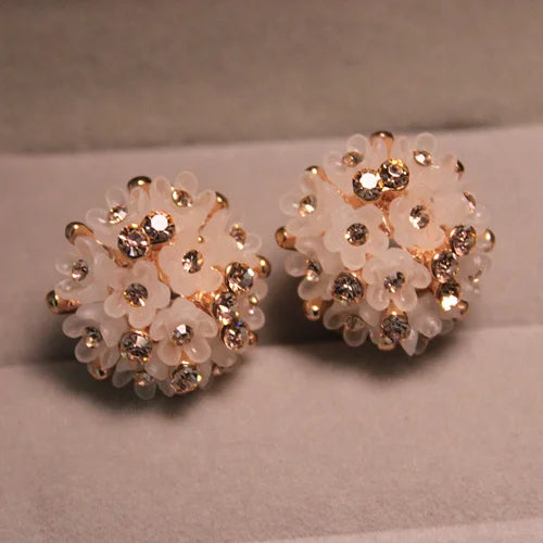 2021 New Fashion Wedding Jewelry For Women Gold Color Austrian Crystal Enamel Flower Stud Earrings Fashion Female Earrings Gifts