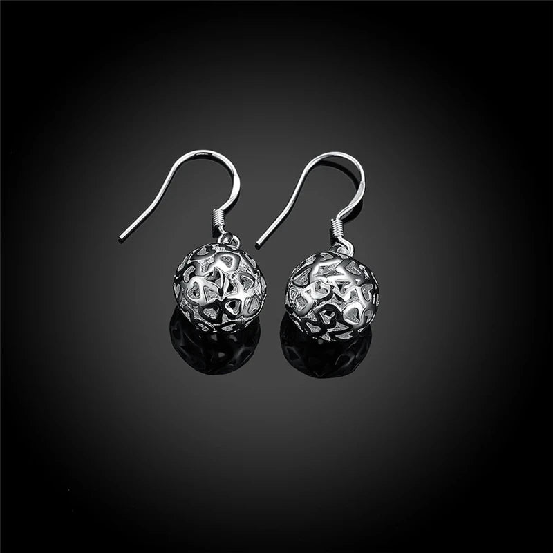 DOTEFFIL 925 Sterling Silver Hollow Ball Heart Drop Earrings For Woman Wedding Engagement Party Fashion Charm Jewelry