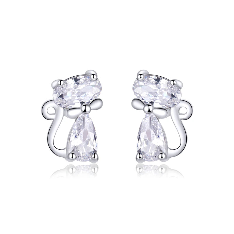 WOSTU Real 100% 925 Sterling Silver Lovely Cat Pet Stud Earrings For Women S925 Silver Earring Fashion Jewelry Gift FIE073