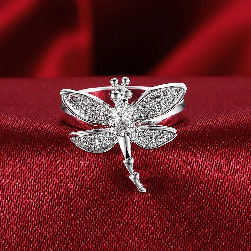 DOTEFFIL 925 Sterling Silver Dragonfly Ring For Women Wedding Engagement Party Fashion Charm Jewelry