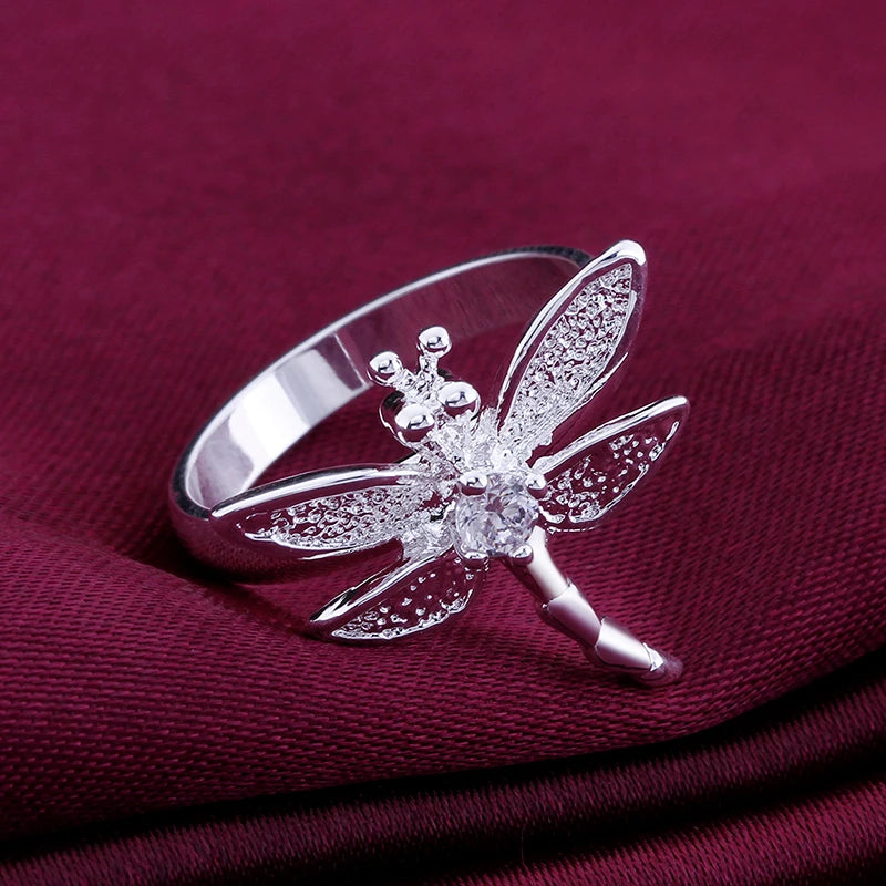 DOTEFFIL 925 Sterling Silver Dragonfly Ring For Women Wedding Engagement Party Fashion Charm Jewelry