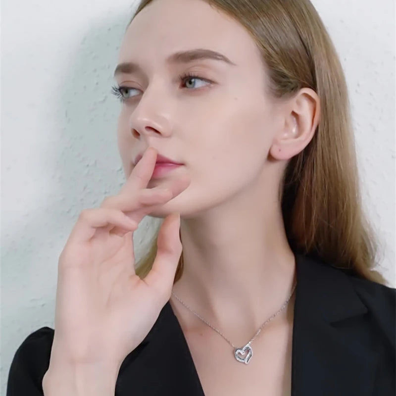 Black Awn Silver Color Necklace Women Jewelry Heart Black&White Stone Pendants P107