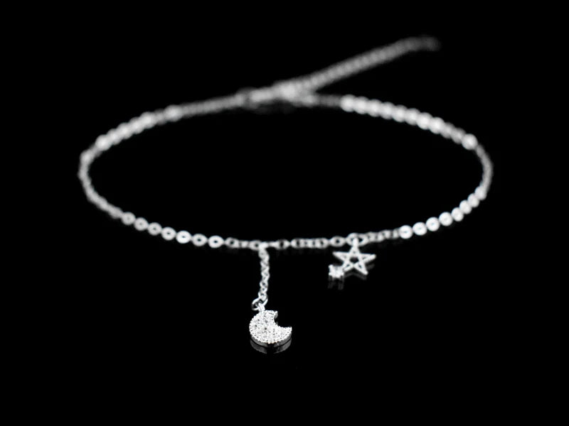 New Fashion 925 Sterling Silver Star&Moon Zircon Pendant Anklet Bracelet Constellation Symbol Foot Chain Women&Girl Jewelry Gift