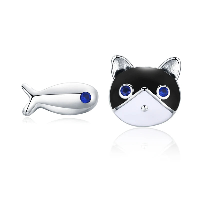 WOSTU Real 100% 925 Sterling Silver Lovely Cat Pet Stud Earrings For Women S925 Silver Earring Fashion Jewelry Gift FIE073