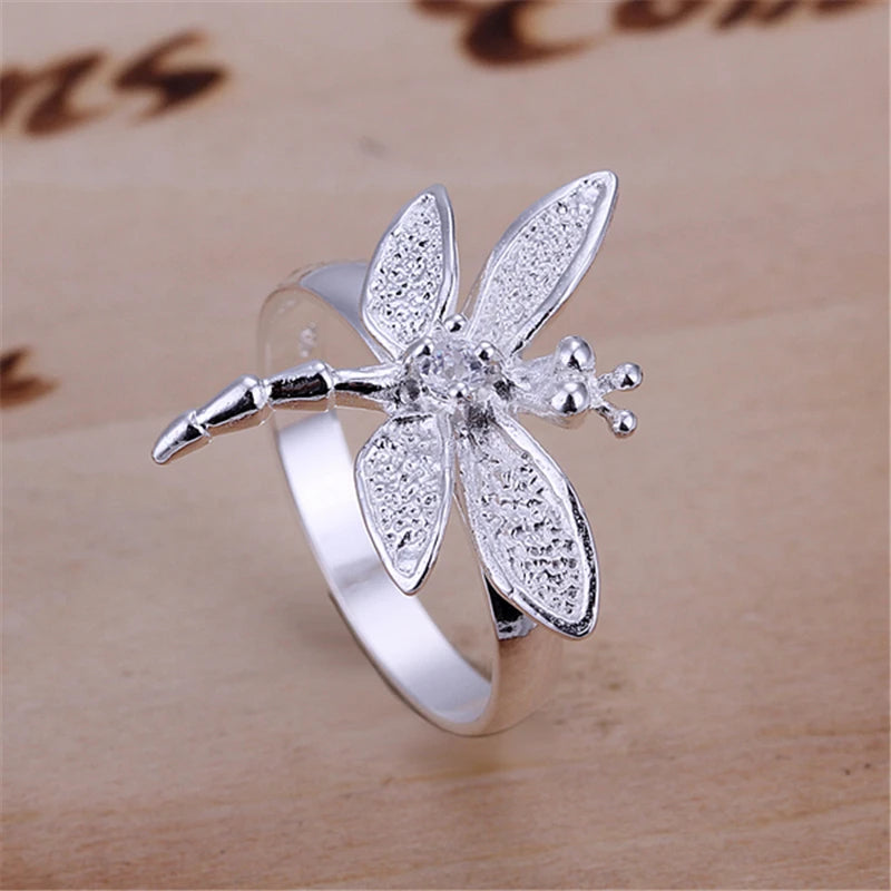 DOTEFFIL 925 Sterling Silver Dragonfly Ring For Women Wedding Engagement Party Fashion Charm Jewelry