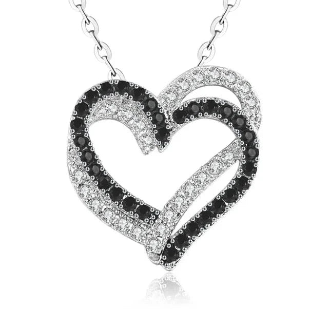 Black Awn Silver Color Necklace Women Jewelry Heart Black&White Stone Pendants P107