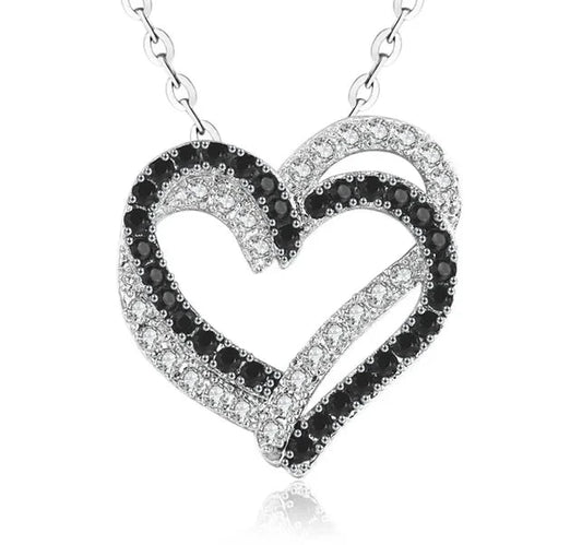 Black Awn Silver Color Necklace Women Jewelry Heart Black&White Stone Pendants P107