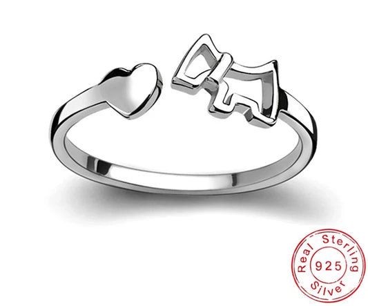 New Fashion 925 Sterling Silver Delicate Heart Pony Asymmetry Open Resizable Rings Women&Girl Exquisite Jewelry Finger Ring Gift