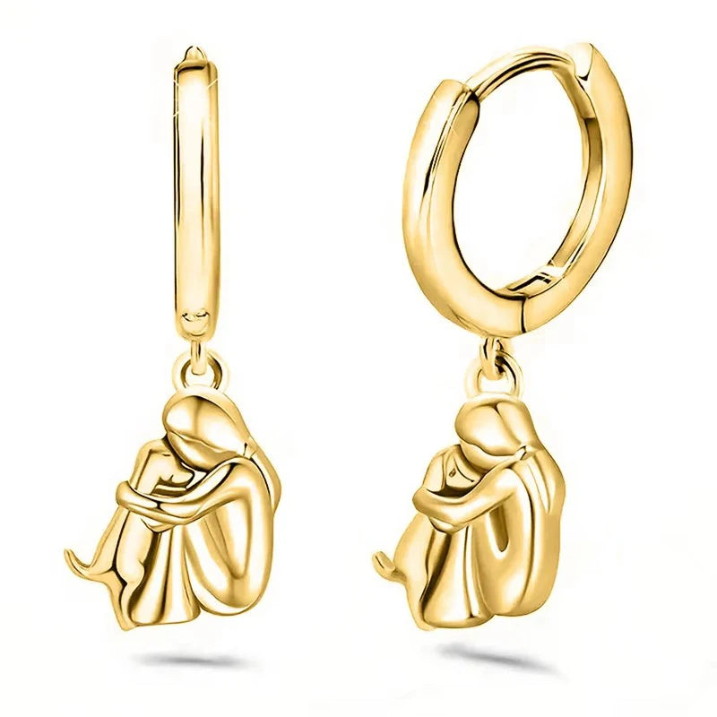 Fashion Two Tone Little Girl and Dog Earrings For Women Dog Mom Earrings Animal Puppy Jewelry