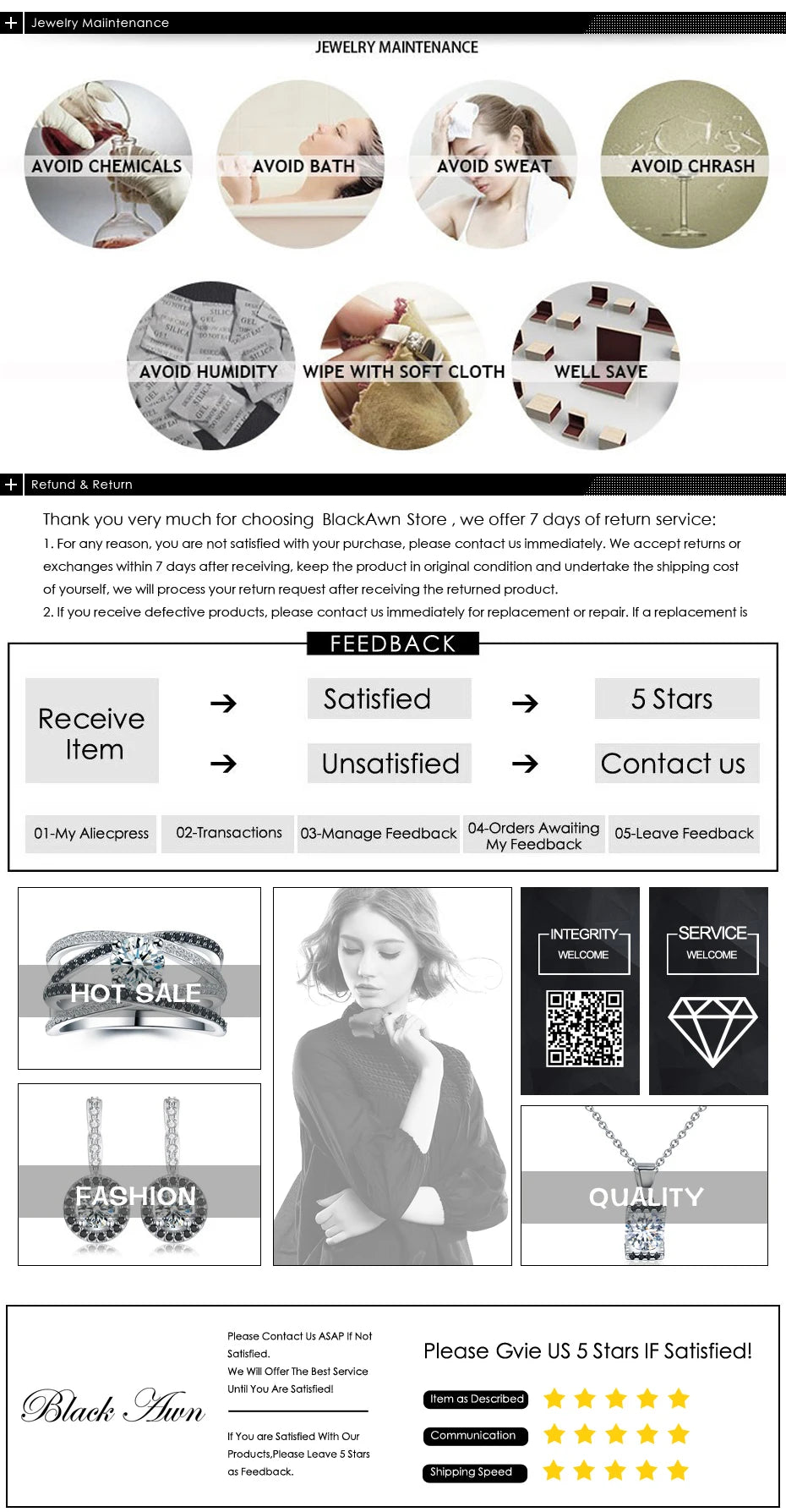Black Awn Silver Color Necklace Women Jewelry Heart Black&White Stone Pendants P107