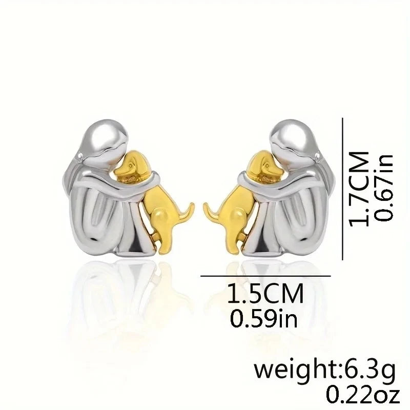 Fashion Two Tone Little Girl and Dog Earrings For Women Dog Mom Earrings Animal Puppy Jewelry