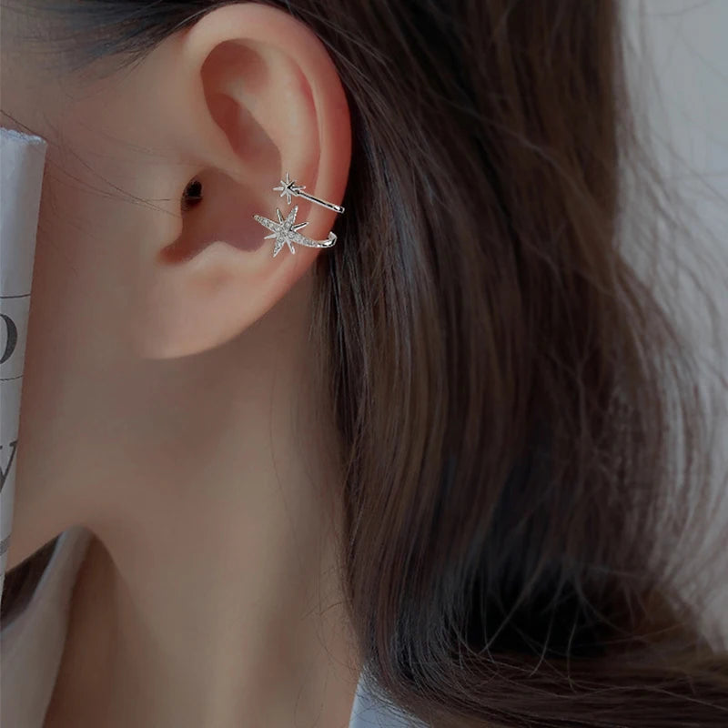 Fashion Unique Eight Pointed Star Clip Earrings For Women Girls No Piercing Fake Cartilage Ear Cuff Party Jewelry Gifts