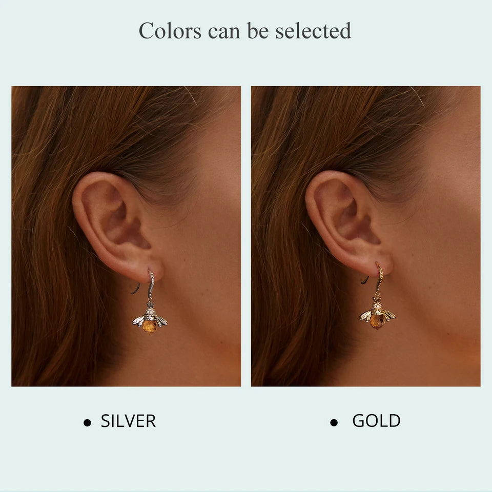 Bamoer Hot Sale 925 Sterling Silver Yellow Bee Drop Earrings for Women Lovely Insect Earrings Fine Jewelry Gift SCE149