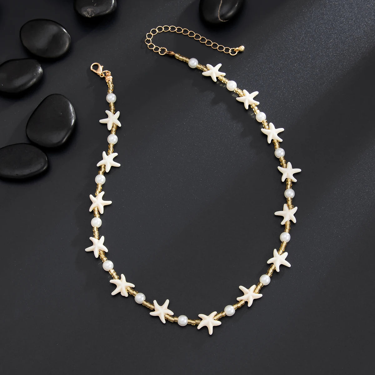 Ingemark Boho Starfish Imitation Pearl Choker Necklace for Men 2025 Trend Goth Adjustable Clavicle Chain Surfers Beach Jewelry