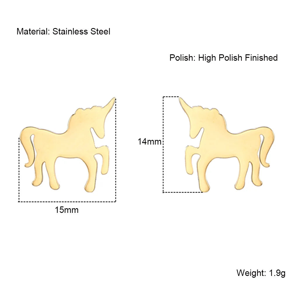 Minimalist Unicorn Stud Earrings Fashion Cute Animal Titanium Stainless Steel Ear Jewelry Gift Accessories