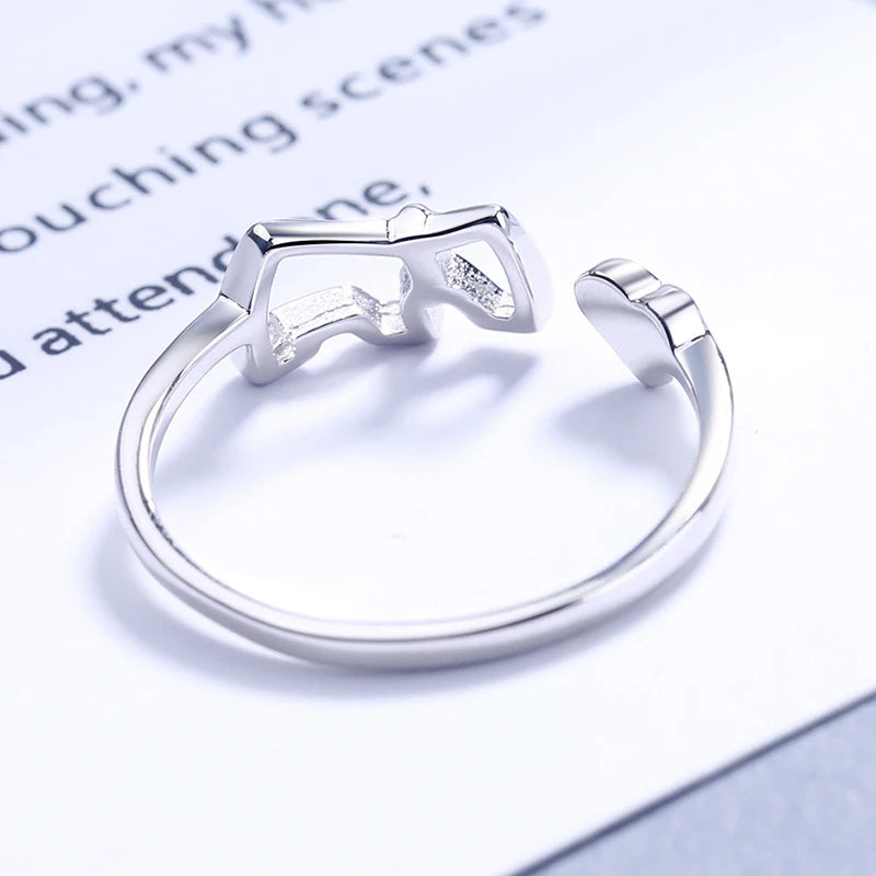 New Fashion 925 Sterling Silver Delicate Heart Pony Asymmetry Open Resizable Rings Women&Girl Exquisite Jewelry Finger Ring Gift