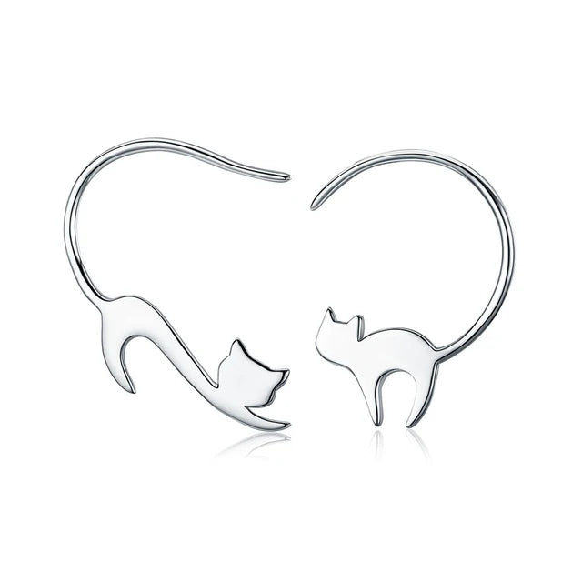 WOSTU Real 100% 925 Sterling Silver Lovely Cat Pet Stud Earrings For Women S925 Silver Earring Fashion Jewelry Gift FIE073