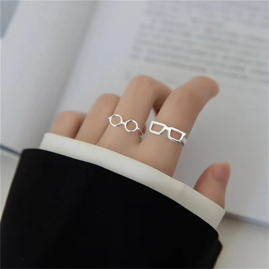 Original Creative Simple Fashion 925 Sterling Silver Round Square Glasses Open Rings For Women Girl Gift XR053