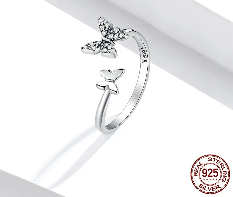 BAMOER Hot Sale 925 Sterling Silver Dazzling CZ Butterfly Open Finger Ring for Women Fashion Sterling Silver Jewelry Gift SCR087