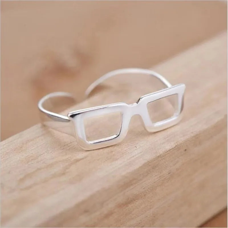 Original Creative Simple Fashion 925 Sterling Silver Round Square Glasses Open Rings For Women Girl Gift XR053
