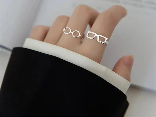 Original Creative Simple Fashion 925 Sterling Silver Round Square Glasses Open Rings For Women Girl Gift XR053