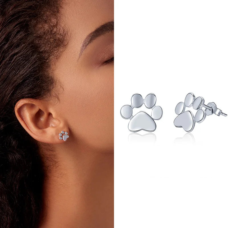 WOSTU Real 100% 925 Sterling Silver Lovely Cat Pet Stud Earrings For Women S925 Silver Earring Fashion Jewelry Gift FIE073