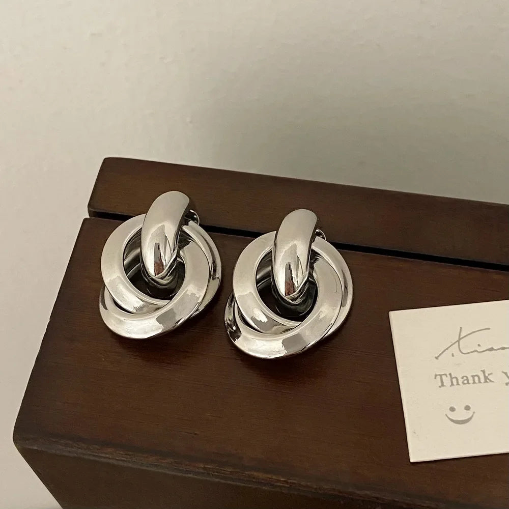 Real 925 Sterling Silver 18K Round Stud Earrings for Women Trendy Fine Jewelry Minimalist Exaggerated Accessories