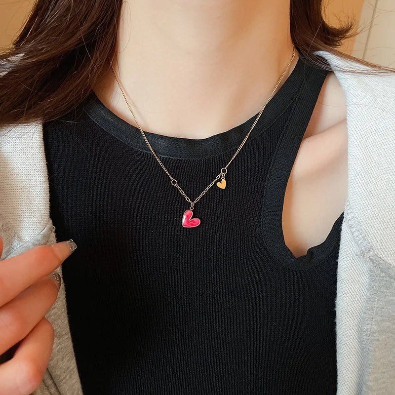 Stainless Steel Drip Oil Love Necklace for Women 2025 Korean Fashion Pendant Necklace Light Luxury Jewelry Girls Accessories