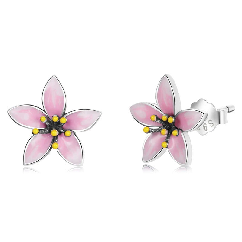 WOSTU Flower Heart Stud Earrings 100% 925 Sterling Silver Pearl Small Earrings For Women Wedding Engagement Jewelry Gifts