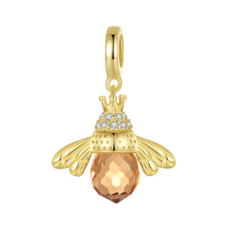 BAMOER 925 Sterling Silver Lovely Orange Bee Insect Pendant Necklace for Women 14K Gold Plated Jewelry Birthday Gift 2 Colors