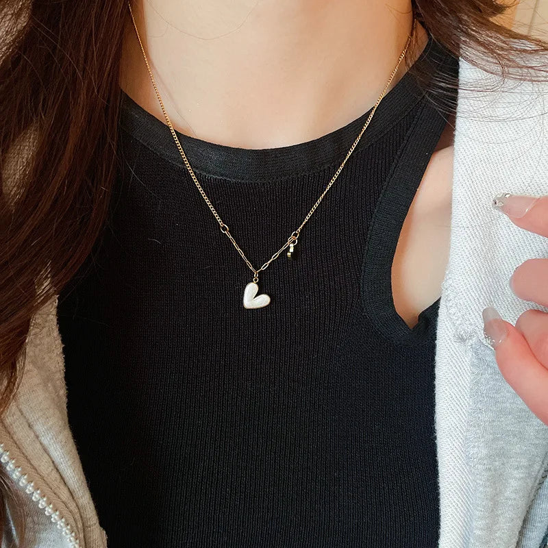 Stainless Steel Drip Oil Love Necklace for Women 2025 Korean Fashion Pendant Necklace Light Luxury Jewelry Girls Accessories