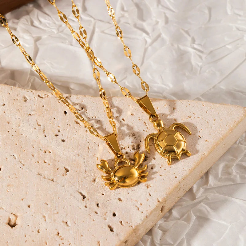 Ocean Style Starfish Sea Turtle Octopus Stainless Steel Pendant Necklace Fashion Gold Plated Summer Beach Jewelry Accessory