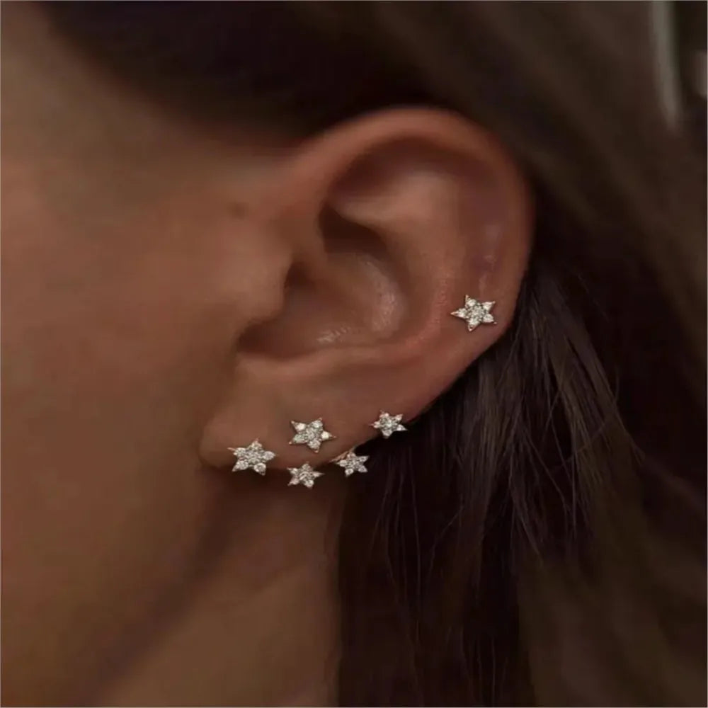 1 Pair of White Star-Shaped Stud Earring for Women Simple Fashion 3A Zirconia Earrings Daily Life Jewelry Gifts